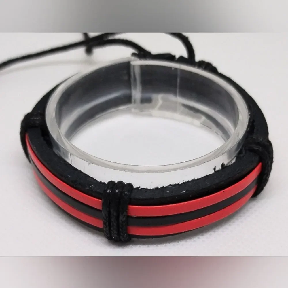 Men's leather bracelet layered black Red‎ new e84